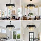 Lustre rond en cristal K9 noir 6 niveaux - Orlume