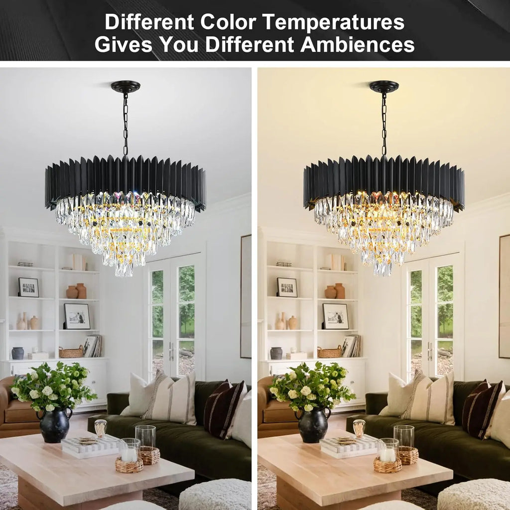 Lustre rond en cristal K9 noir 6 niveaux - Orlume