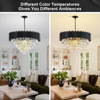 Lustre rond en cristal K9 noir 6 niveaux - Orlume