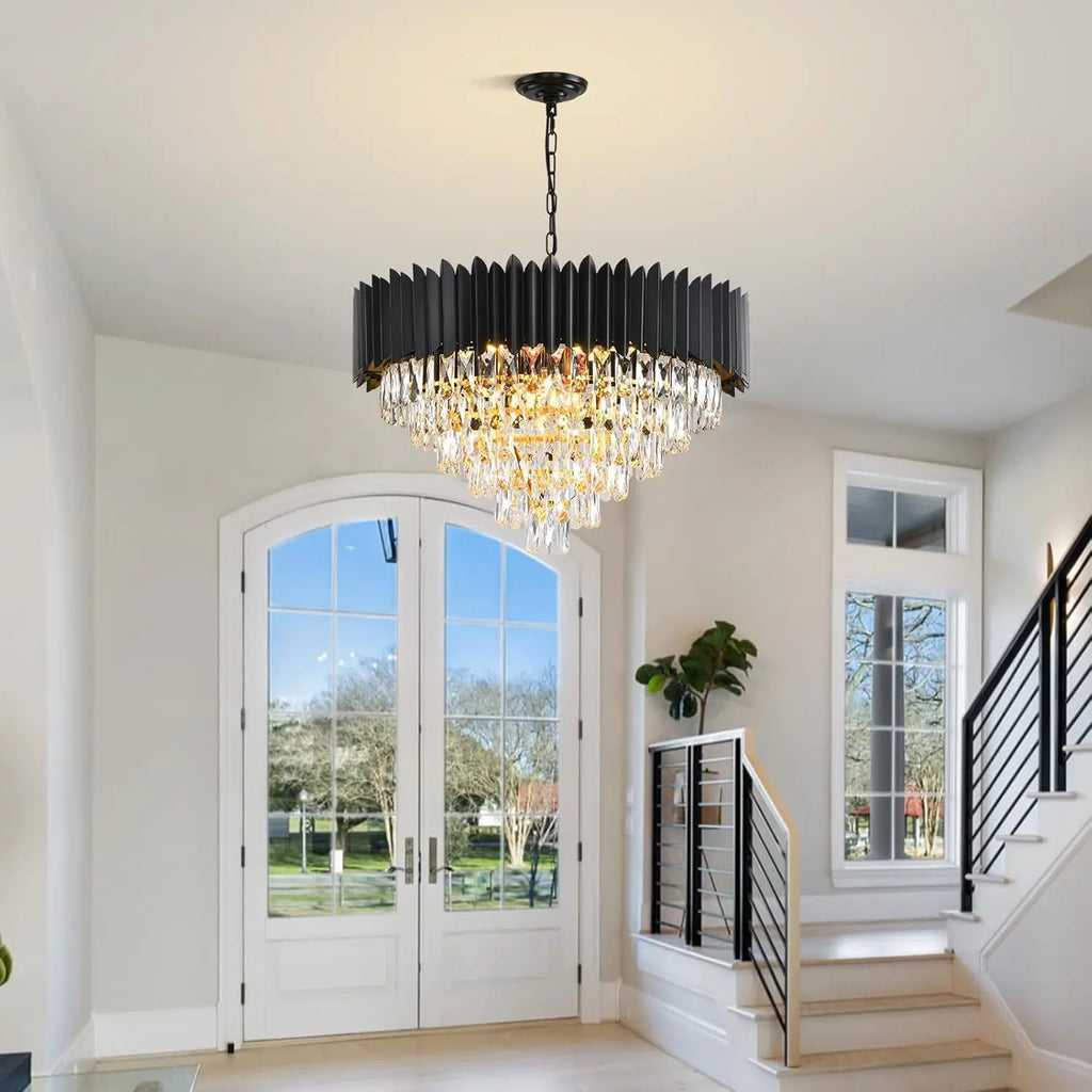 Lustre rond en cristal K9 noir 6 niveaux - Orlume