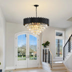 Lustre rond en cristal K9 noir 6 niveaux - Orlume