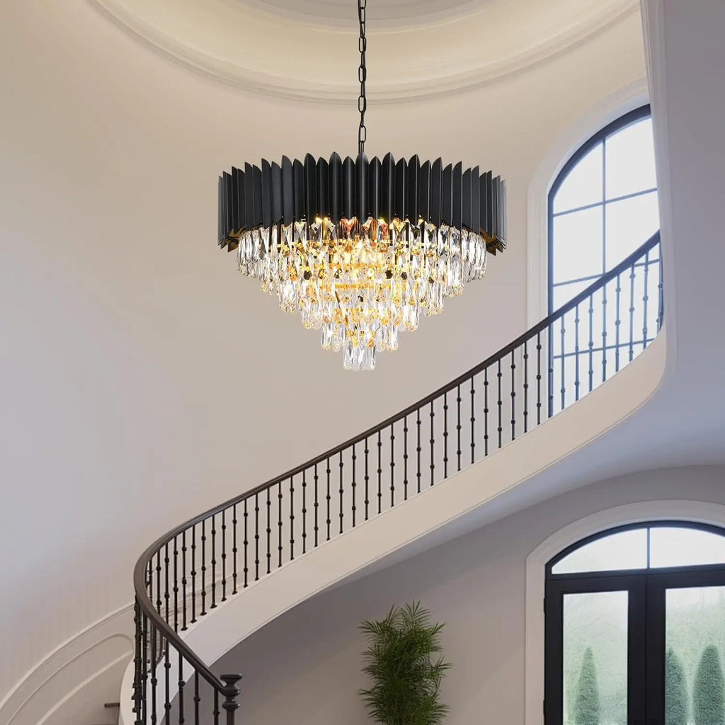 Lustre rond en cristal K9 noir 6 niveaux - Orlume