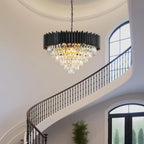 Lustre rond en cristal K9 noir 6 niveaux - Orlume