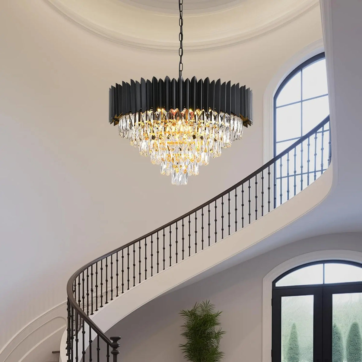 Lustre rond en cristal K9 noir 6 niveaux - Orlume