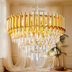 Lustre rond en cristal K9 doré - Orlume