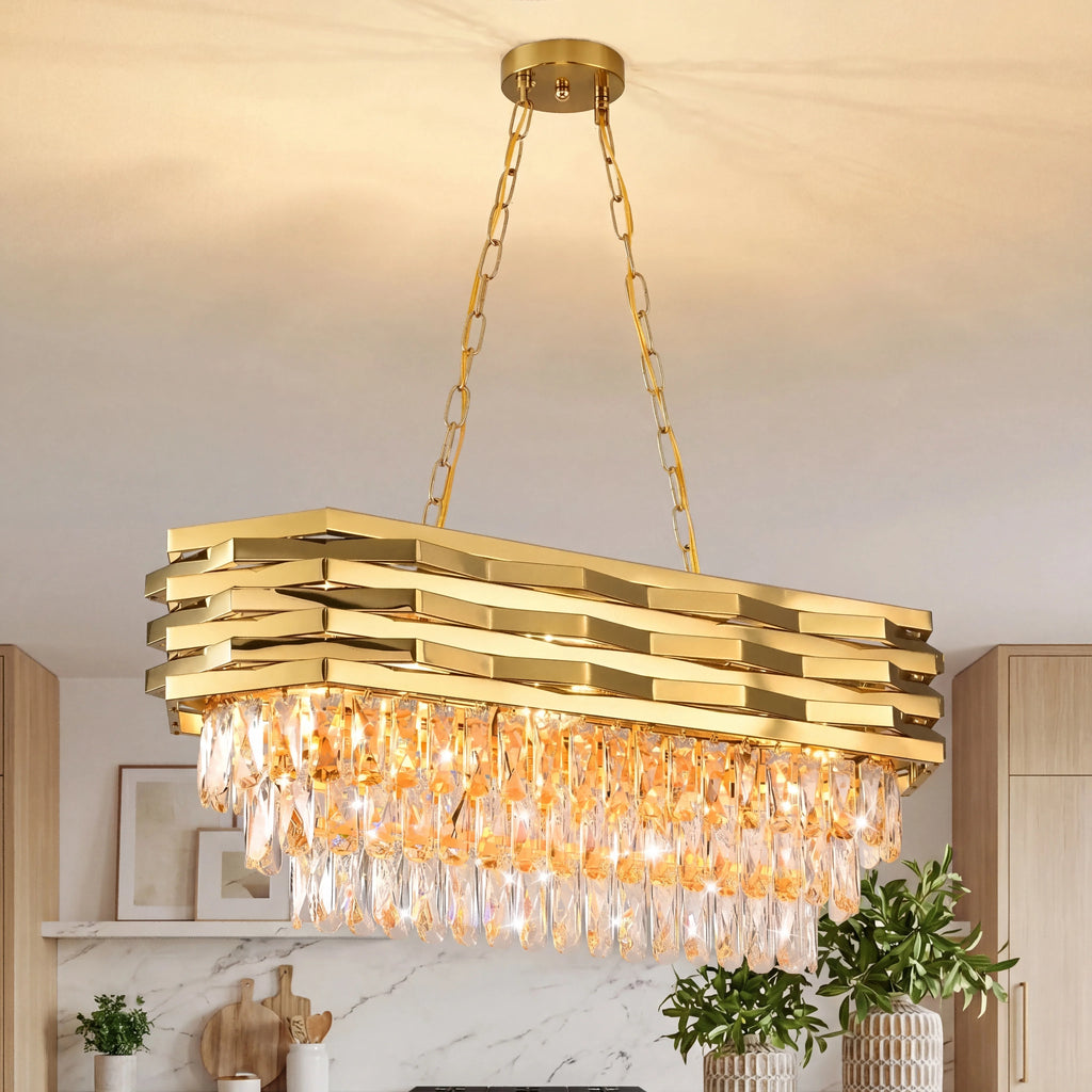 Lustre rectangulaire en cristal K9 doré de luxe - Orlume