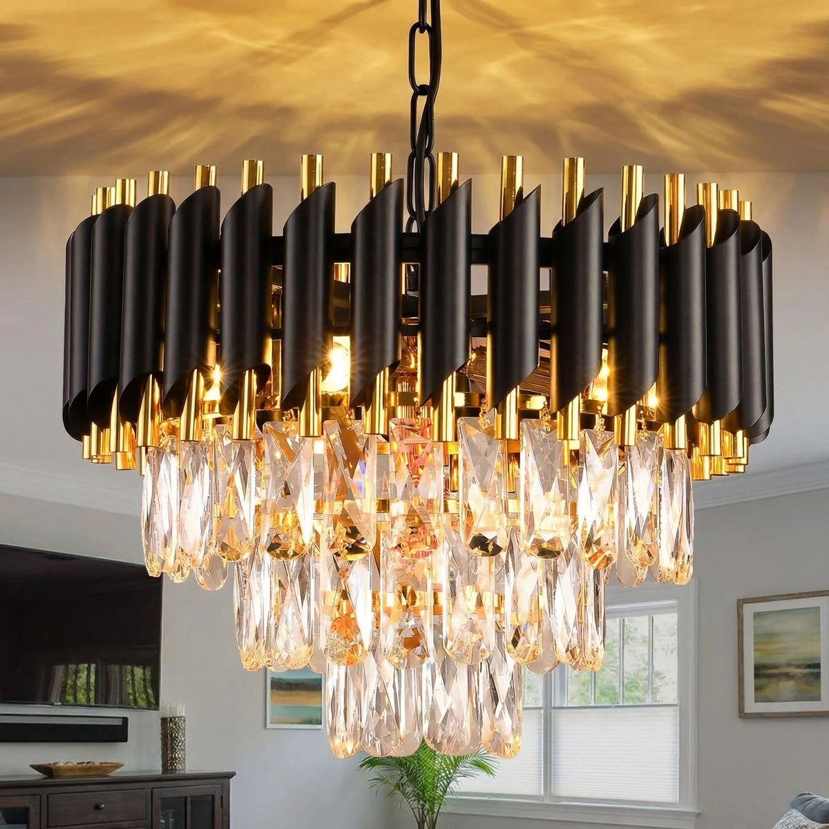 Suspension en cristal K9 noir et or - Orlume