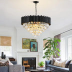 Lustre rond en cristal K9 noir 6 niveaux - Orlume