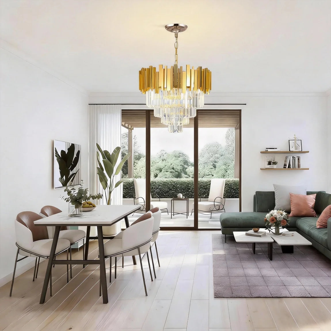 Lustre rond en cristal K9 doré 4 niveaux - Orlume
