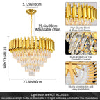Lustre rond en cristal K9 doré 5 niveaux 60 cm - Orlume