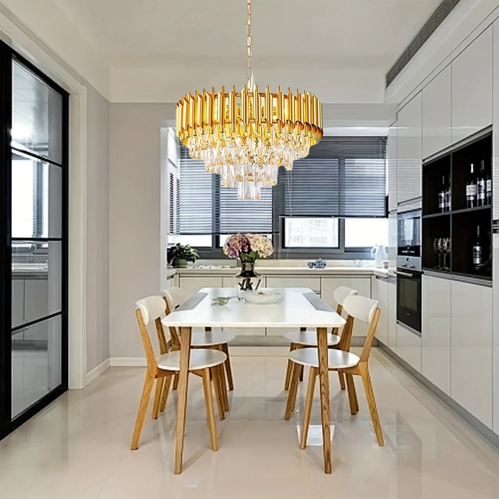 Lustre rond en cristal K9 doré - Orlume