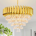 Lustre rond en cristal K9 doré 5 niveaux 60 cm - Orlume