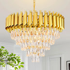 Lustre rond en cristal K9 doré 5 niveaux 60 cm - Orlume