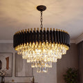 Lustre rond en cristal K9 noir et or 5 niveaux - Orlume