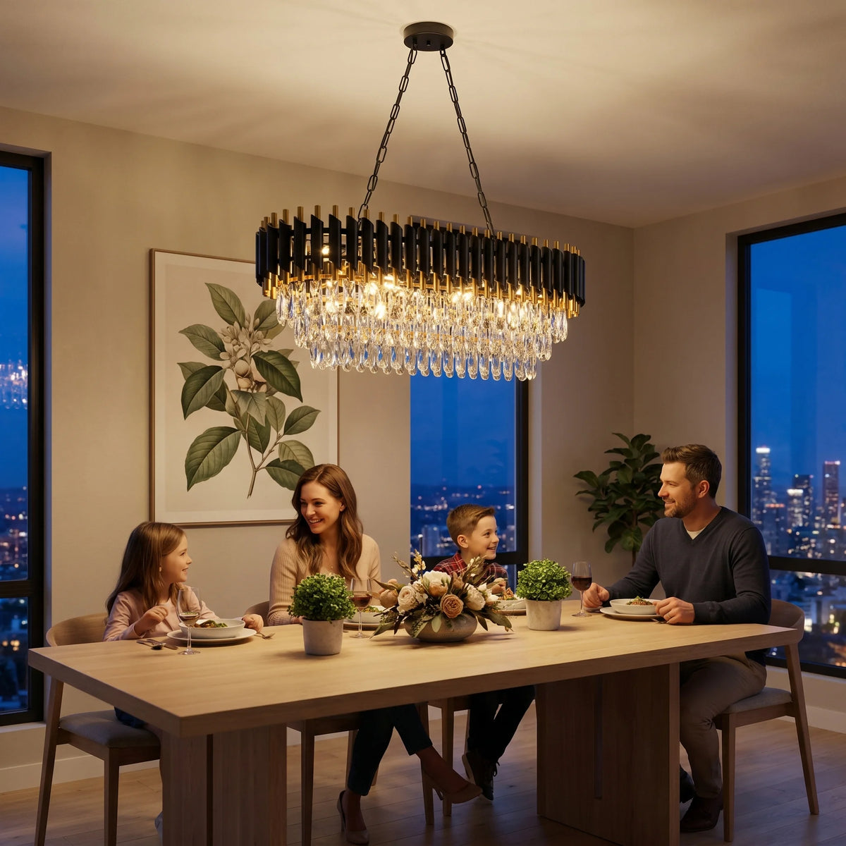 Lustre en cristal K9 noir et or 3 niveaux - Orlume