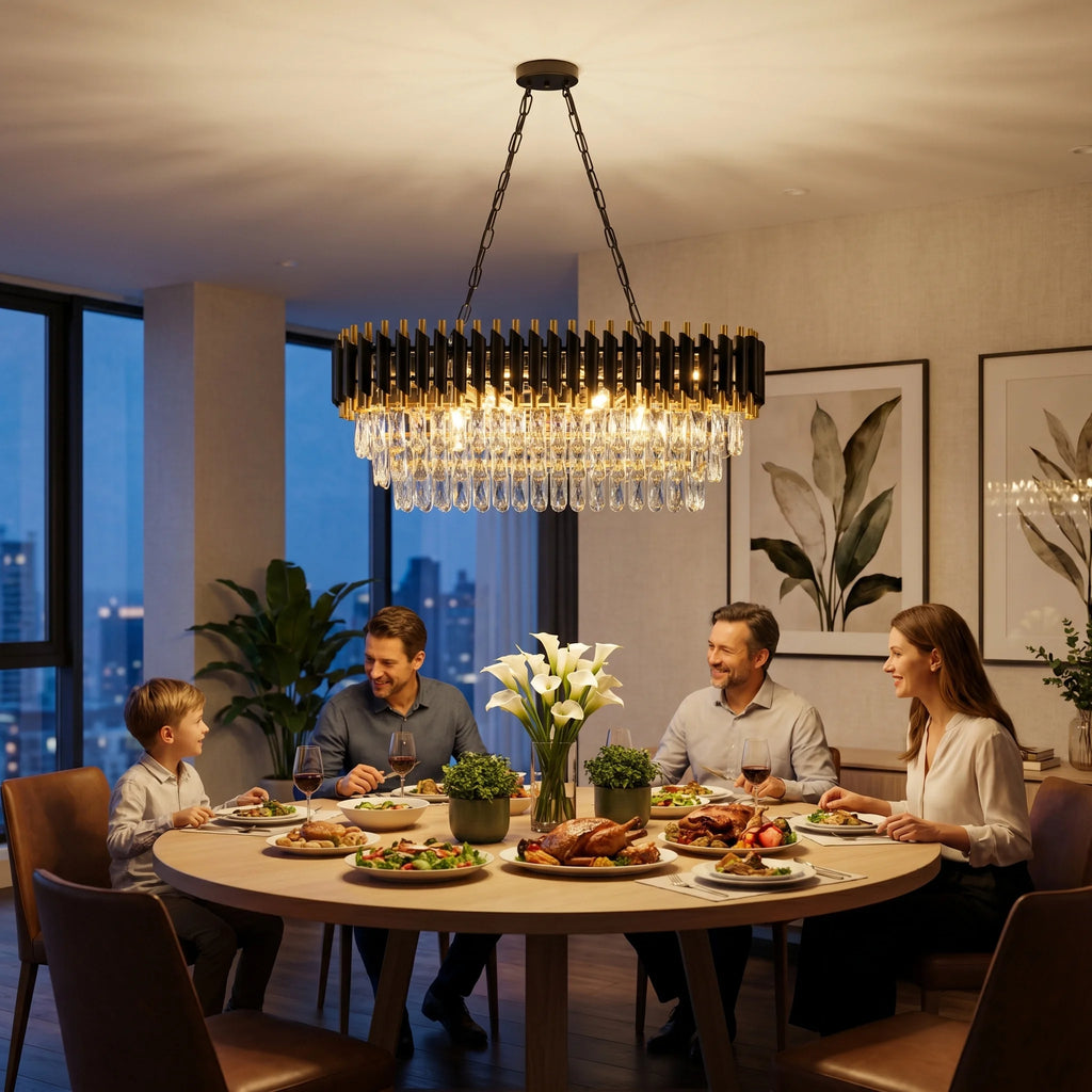 Lustre en cristal K9 noir et or 3 niveaux - Orlume