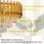 Lustre rond en cristal K9 doré - Orlume
