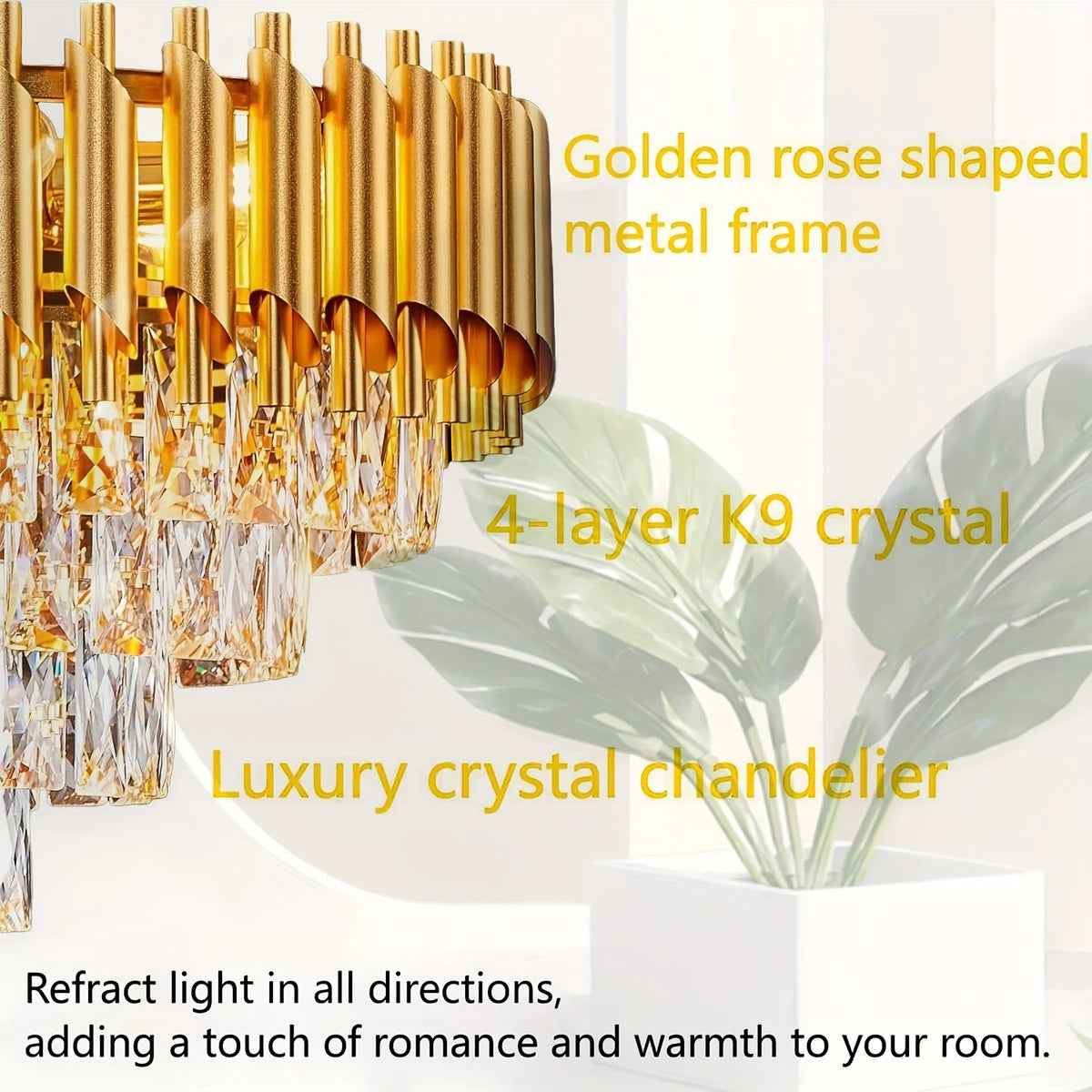Lustre rond en cristal K9 doré - Orlume