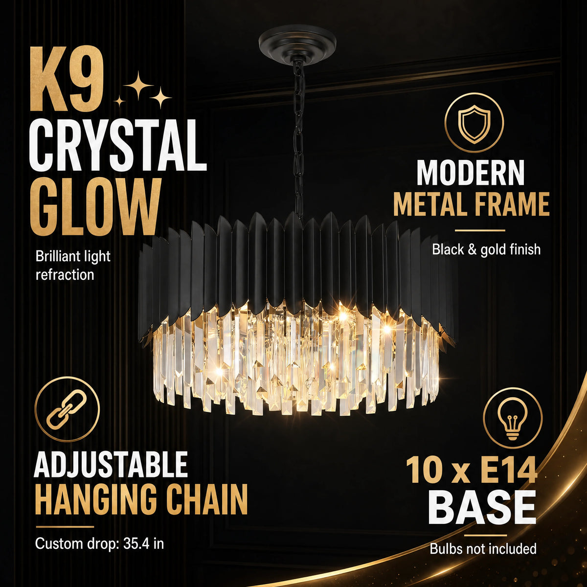 Suspension ronde en cristal K9 noir - Orlume