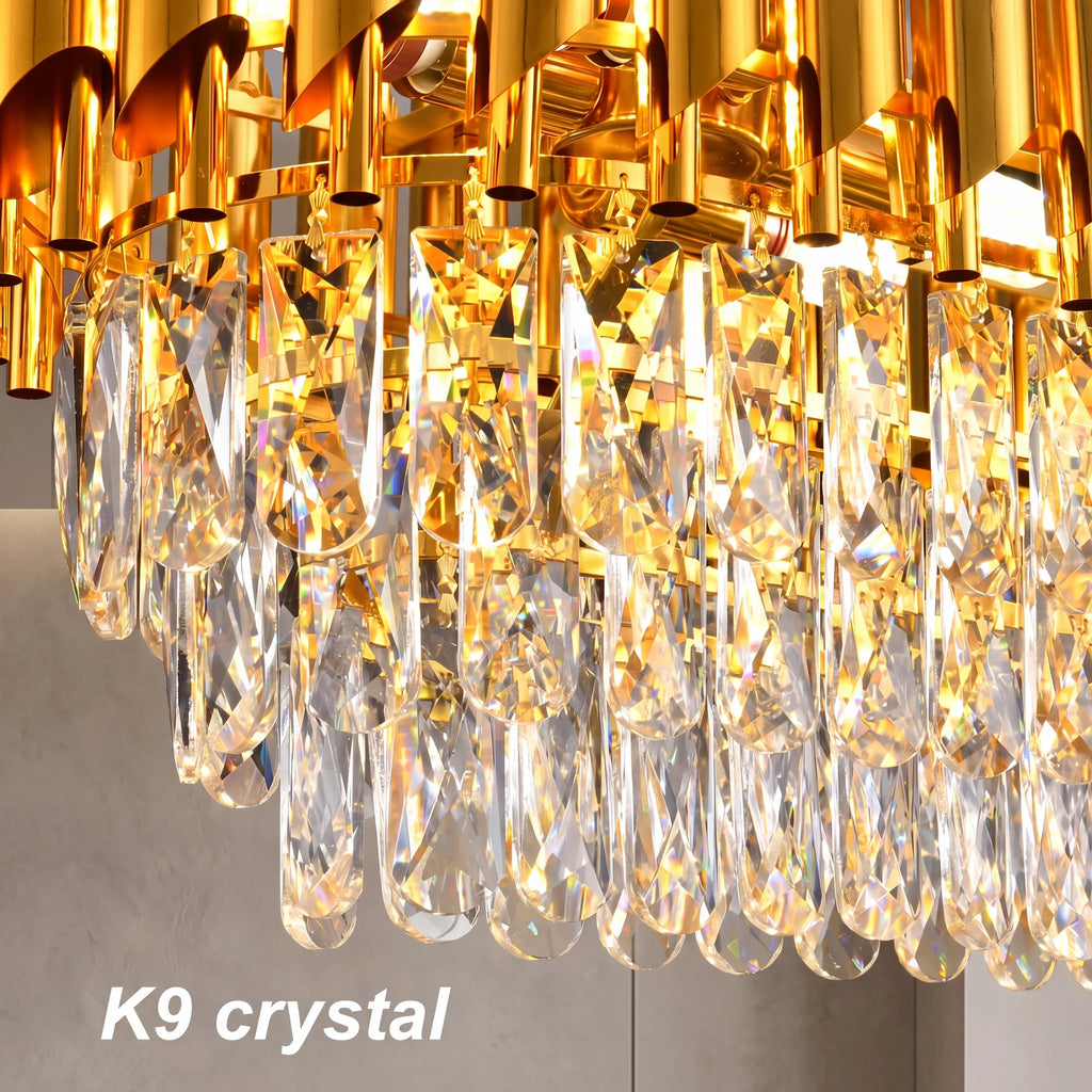 Lustre rectangulaire en cristal K9 doré - Orlume