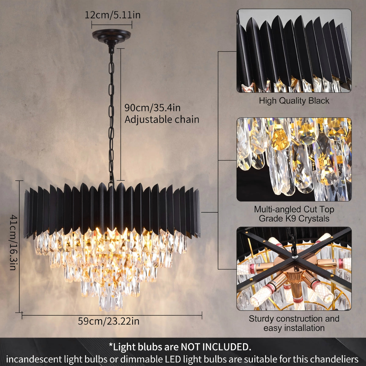 Lustre en cristal K9 noir - Orlume