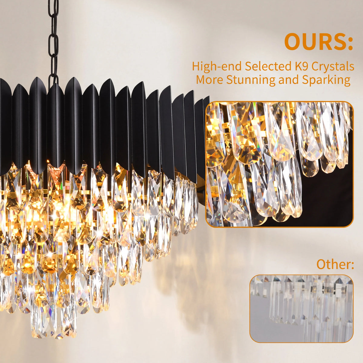 Lustre en cristal K9 noir - Orlume