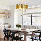 Lustre rond en cristal K9 doré 4 niveaux - Orlume