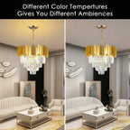 Lustre rond en cristal K9 doré 4 niveaux - Orlume