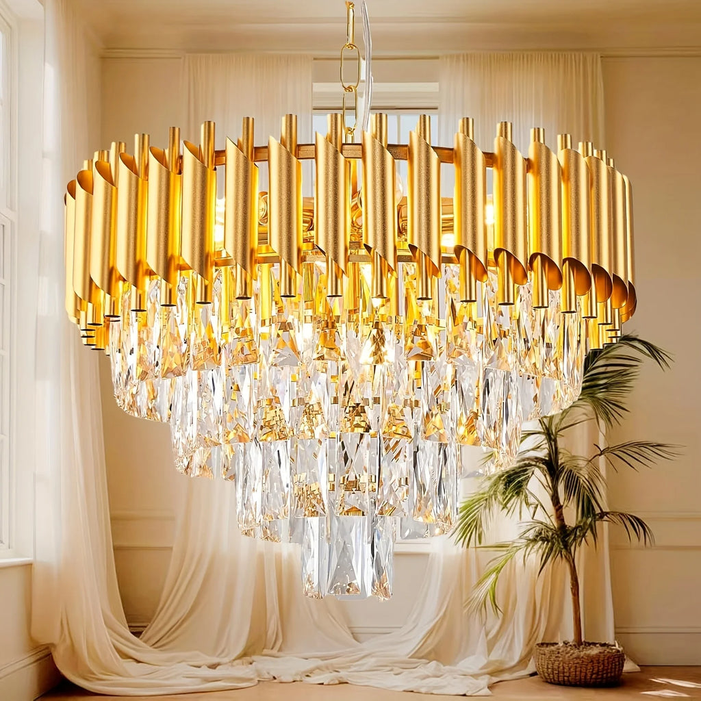 Lustre rond en cristal K9 doré - Orlume