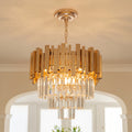 Lustre rond en cristal K9 doré 3 niveaux - Orlume