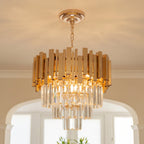 Lustre rond en cristal K9 doré 3 niveaux - Orlume