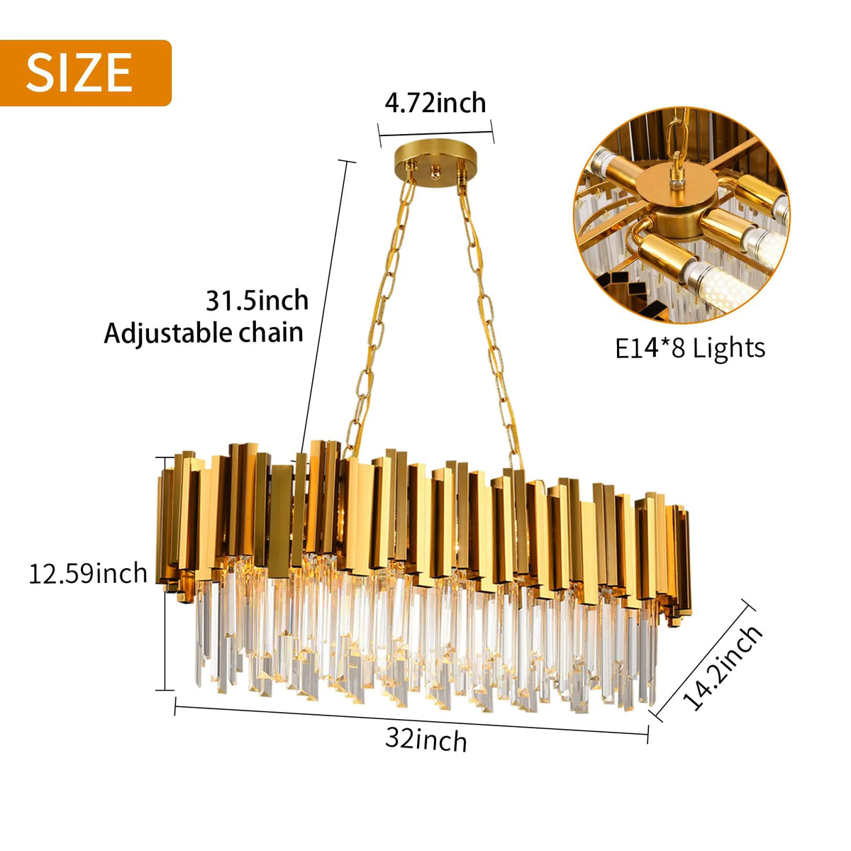 Lustre en cristal K9 doré - Orlume