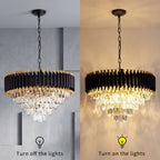 Lustre rond en cristal K9 noir et or 5 niveaux - Orlume