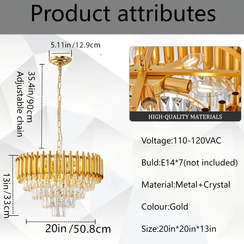 Lustre rond en cristal K9 doré - Orlume