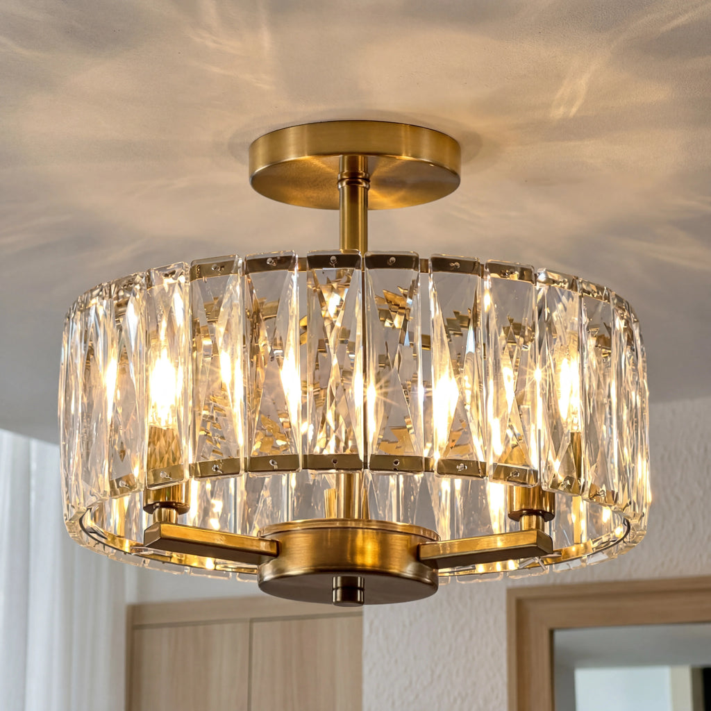 Plafonnier rond en cristal K9 doré - Orlume