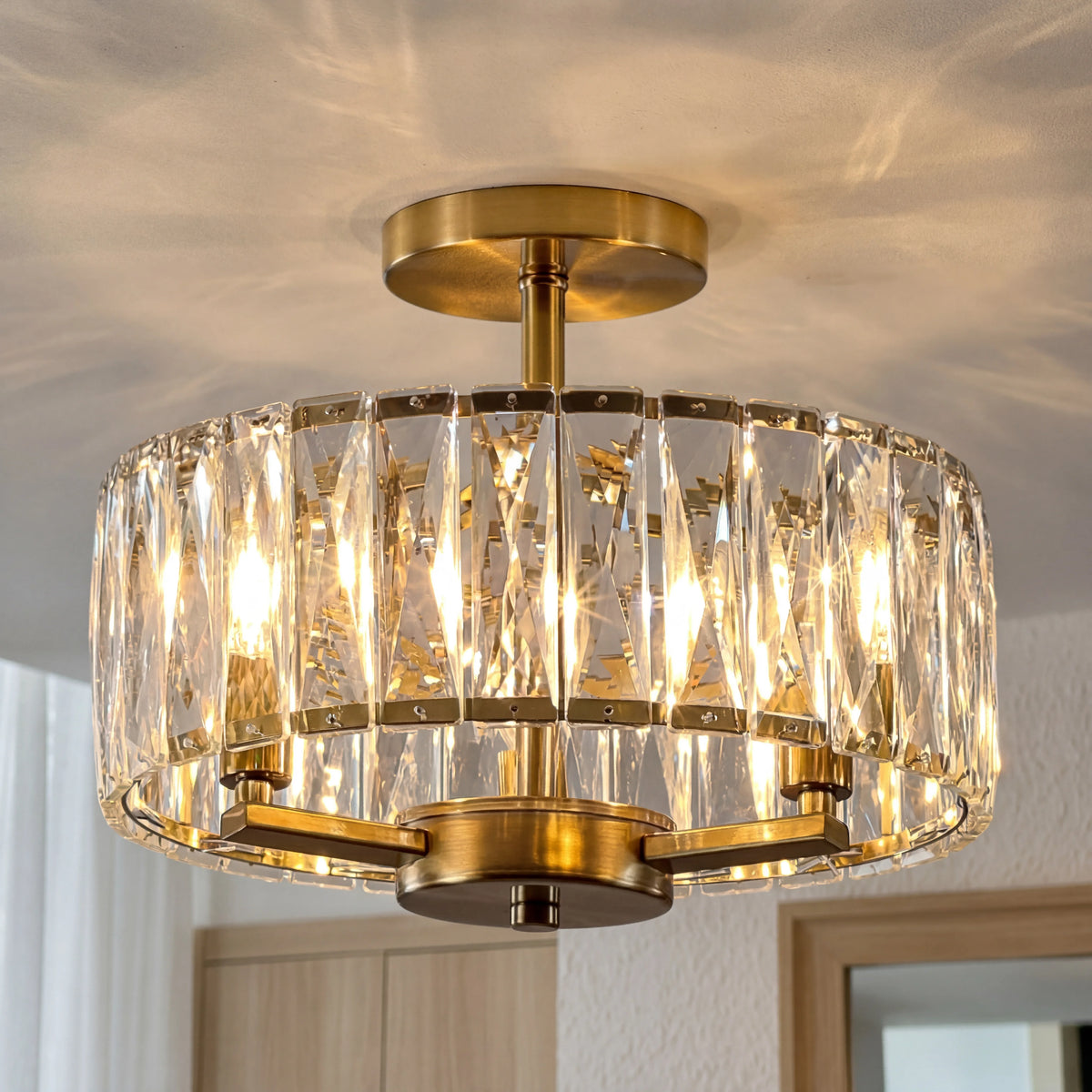 Plafonnier rond en cristal K9 doré - Orlume