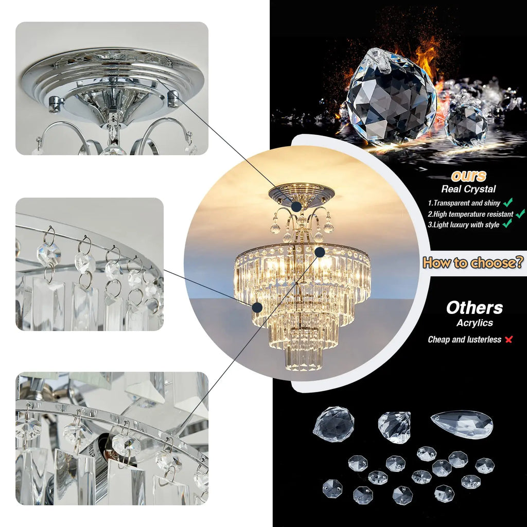 Plafonnier en cristal K9 argenté - Orlume